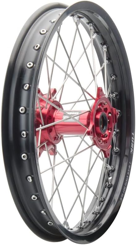 Tusk Impact Complete Wheel - Rear 18 x 2.15 Black Rim/Silver Spoke/Red Hub Compatible with Honda CRF450X 2005-2017/CRF250X 2004-2017/CRF450R 2002-2012