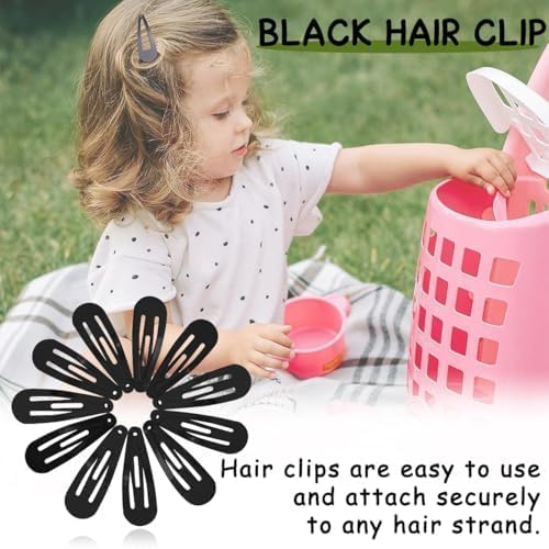 50PCS Black Metal Snap Hair Clips for Women – 2 Inch (5cm) Water Drop Barrettes, Non-Slip Strong Hold Hair Clips with Portable Storage Box for Everyday Styling image 4