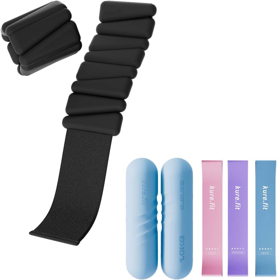 Black Wrist & Ankle Weights + Blue Hand Weight Bars Bundle Set