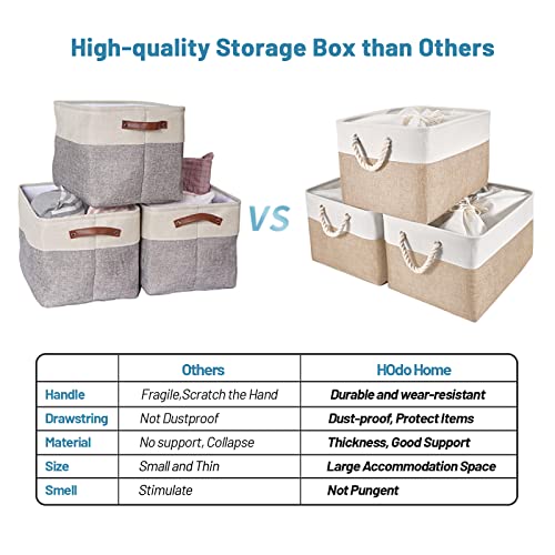 Hodo Home Foldable Storage Bin With Drawstring Closure And 2 Bold Handles, Collapsible Large Canvas Storage Baskets For Organizing Shelf Nursery Home Closet (White&Yellow, 15.8L×11.8W×9.5H - 3Pack) #TOP3