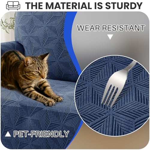 YEMYHOM 1 Piece Stretch Couch Covers for 3 Cushion Couch, Jacquard Sofa Cover with Non-Slip Elastic Bottom, Thickened Slipcover Furniture Protector for Dogs Pets (Large, Navy） by YEMYHOM - Image 5