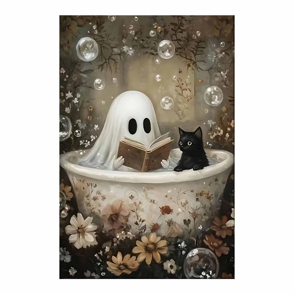 AMXBZC Halloween abstrakcyjny obraz ścienny książki kwieciste dzieła sztuki obraz Halloween akademik dekoracja ścienna, salon jadalnia obraz do dekoracji wnętrz (beżowy)-40x60cm oprawione