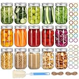 Mcupper Glass Mason Jars 16 oz with Airtight Lids and Bands - 15 Pack Regular Mouth Pint Canning Jars for Pickling, Meal Prep, Overnight Oats, Dry Food & DIY Crafts - Includes 24 Stickers & Brush