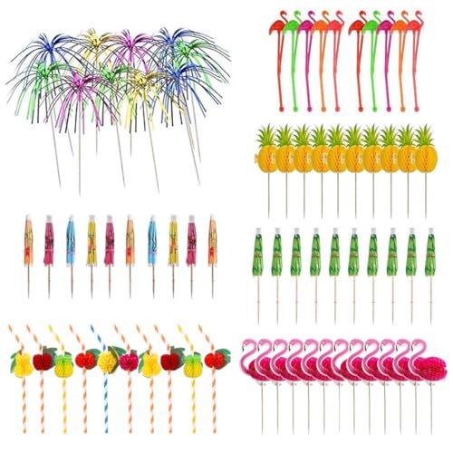 YAPKOLV Juego de 70 adornos de cóctel, sombrillas de papel, varitas fuegos artificiales, reutilizables, para banquetes, fiestas de verano, bodas, bares