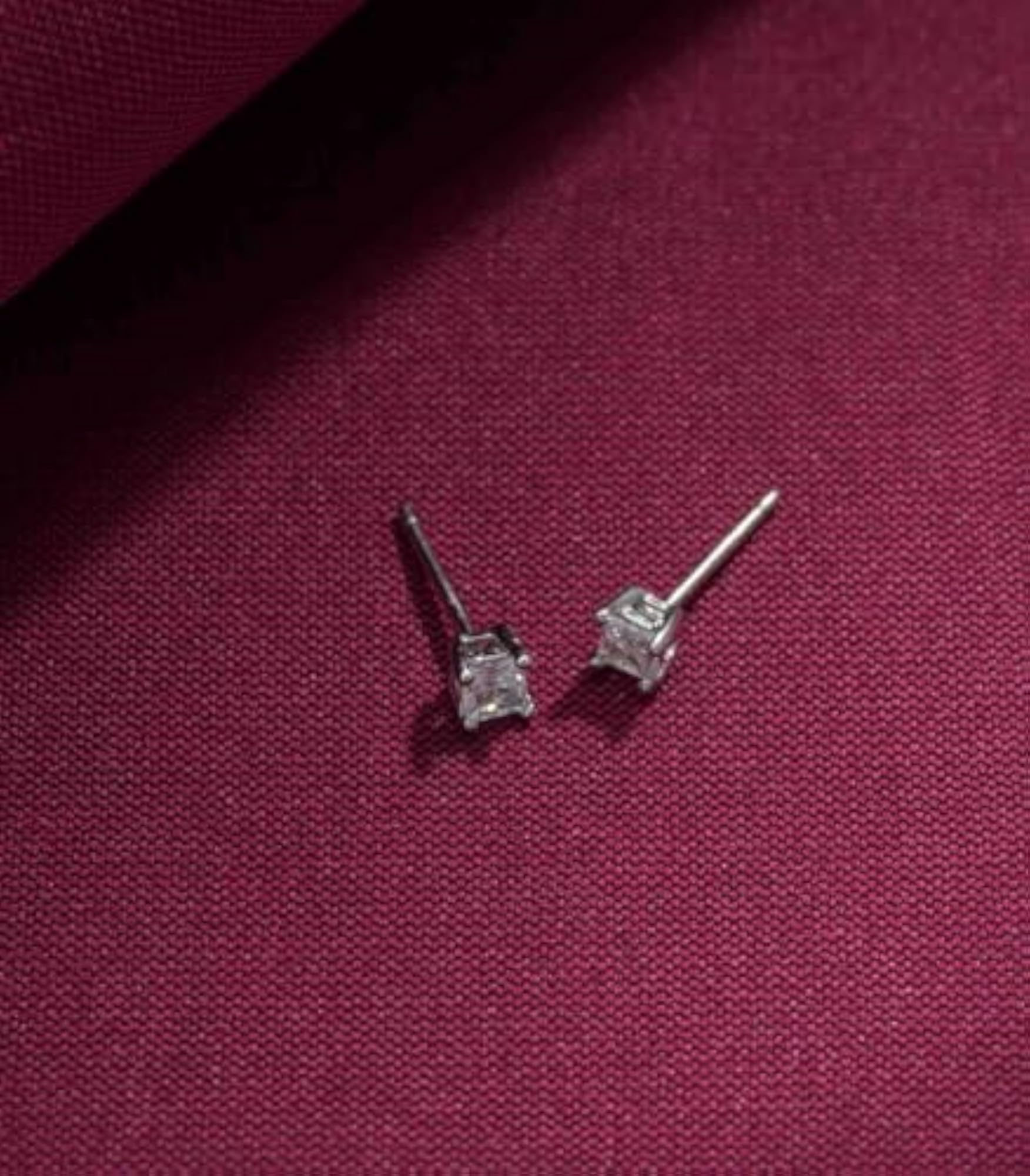 Women's 925 Sterling Silver Dainty Square Solitaire Stud Earrings