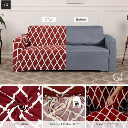 Image of HK Printed 5 Seater Sofa Cover Big Elasticity Cover Stretch Universal Sofa Slipcover 5 Seater (3 Seater Size 185-230cm and 1 Seater Size 90-145cm)