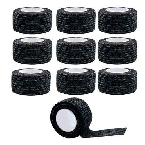 JZK 10 Rolls 2.5cm Self adhesive bandage wrap, stretchy cohesive bandage, fixation bandage for stretch athletic, fingers, wrist, toes, feet, sports tape, elastic adhesive tape for pet, Black ﻿