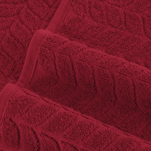 Image of Elegant Comfort Luxury 6-Piece 100% Turkish Cotton Jacquard Braided Textured Premium Hotel Quality Towel Set- Soft and Absorbent, Includes 2 Bath Towels, 2 Hand Towels and 2 Washcloths, Burgundy