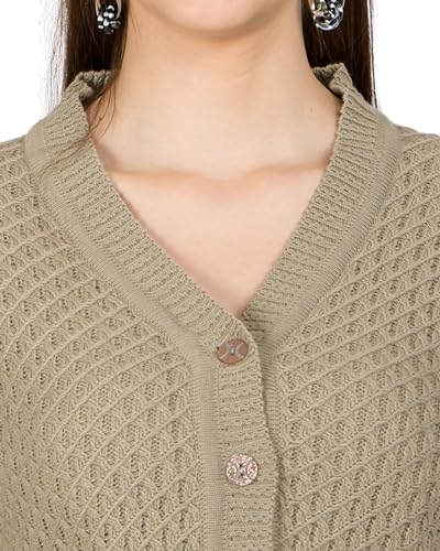 Image of Lady Willington Women Woolen V-Neck Self Design Cardigan Heavy Daffodil Fabric Cardigan Winter Wear Pure Wool Cardigans for Women Sweaters Long Cotty Fully Warm Cardigan Free Sizes