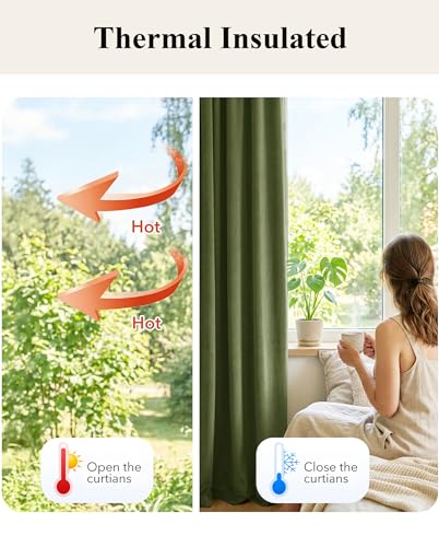 Image of Moss Green Velvet Curtains Back Tab for Chrismas, W52 x L84, 2 Pcs | 84 inches Length, Thermal Insulated, Back Tab Curtain Panels Elegant Decor, Window Drapes for Dining Room, Bedroom, Office