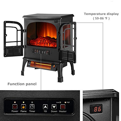 Outdoor Basic Infrared Quartz Electric Fireplace Stove with Realistic Flame 12h Timer Portable Space Heater with Thermostat Overheating Protection