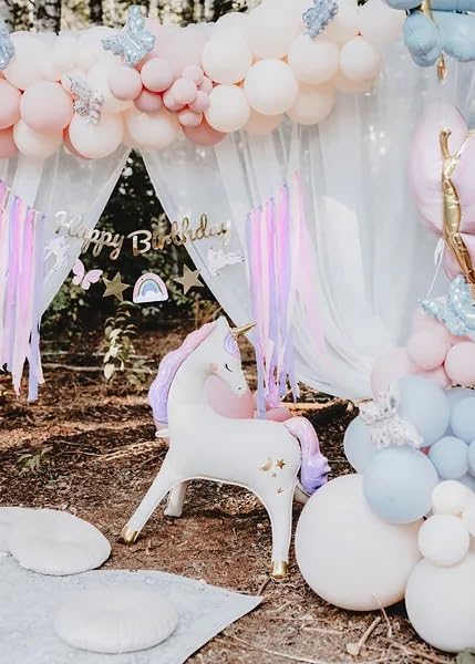 Standing Foil Balloon Unicorn, 95x86 cm, Beige with Gold and Rainbow Elements, Beige, Gold, Rainbow - Image 3