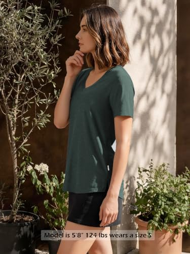 Image of ODODOS Women's Short Sleeve Performance V-Neck Tunic Tops, Ultra Soft odSTRATUM Tech Tee, Side Slit Relaxed T-Shirts