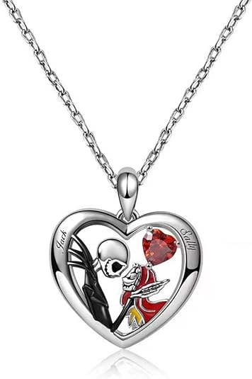 Skull Necklaces for Women Couple, Heart Red Zirconia Love Skeleton Pendant Eternity Skull Jewelry, Personalised Halloween Nightmare Necklace Birthday Valentine's Day Gifts for Women GF
