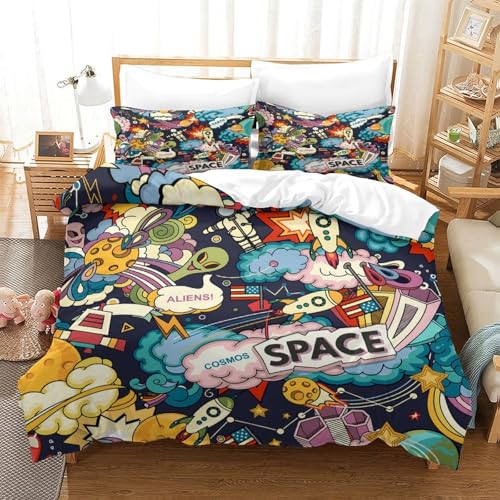 Housse de couette space doodle 3D résistante et ultra douce de qualité supérieure - 3