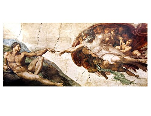Alonline Art - The Creation Of Adam By Michelangelo | Print On Canvas | Ready To Frame (Synthetic, Rolled) | 45"X20" - 114X51Cm | Wall Art Home Decor For Nursery Or For Home | Hd Picture Giclee #TOP5