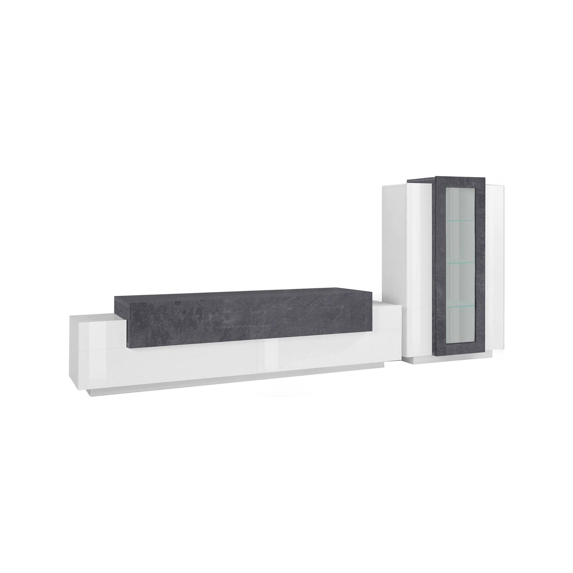 Dmora Parete Attrezzata Mirko 45x280x121h cm Bianco Lucido Modulabile 12 Ripiani, 14 Vani Made in Italy