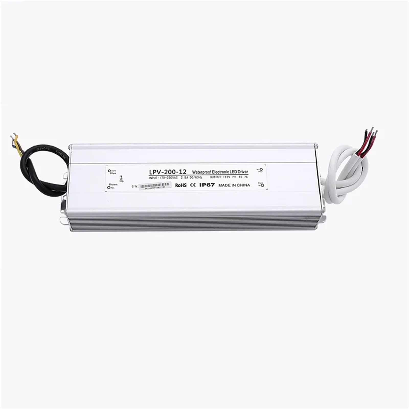 Schaltnetzteil (SMPS), 200 W, 12 V, für den Außenbereich, wasserdicht, für LED-Lichtsteuerung, Aluminiumgehäuse LPV-200-12 (110 V)