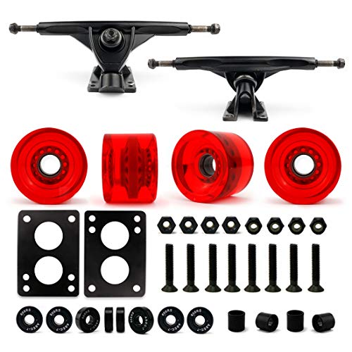 skateboard cruiser trucks - VJ Skateboard Longboard Truck and Wheel, 70mm Long Board Wheels w 7inch 180mm Skateboard Trucks (Black) Longboard Bearings Longboard Hardware Skateboard Riser Pads (Gel Red)