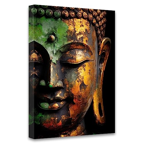 CCWACPP Stampa artistica da parete su tela con Buddha dorato, immagine zen con statua di Buddha, moderna decorazione per meditazione, yoga, sala da ufficio, cornice (30 x 45 cm)