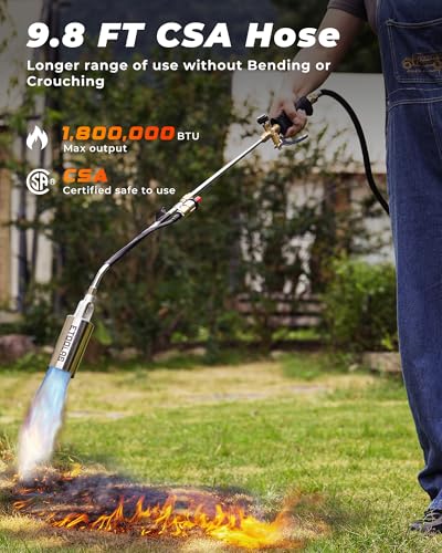 Propane Torch Weed Burner Kit, ETOOLAB Weed Torch Output 1,800,000 BTU with Self Igniter Blow Torch with 9.8FT Hose for Flame Torch Weeds, Roof Asphalt, Ice Snow, Road Marking, Garden Torch