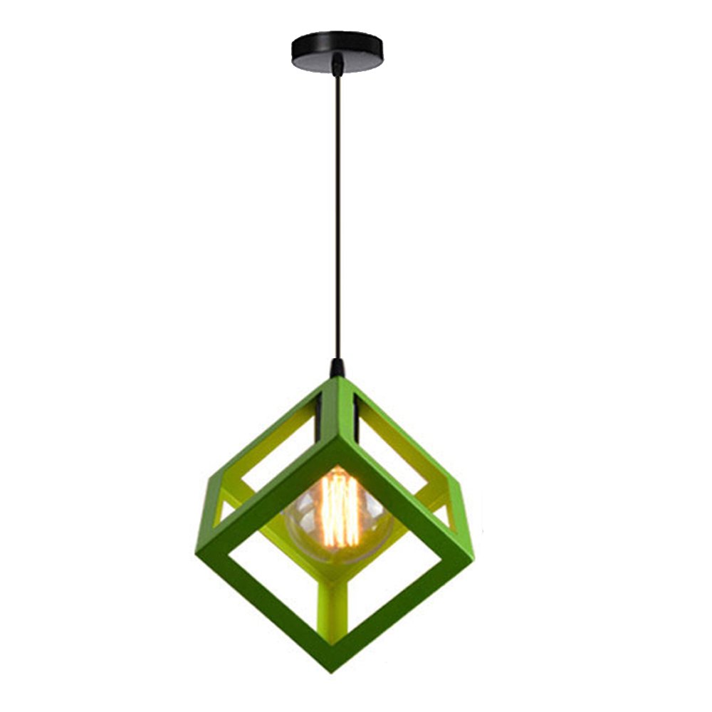 TOKTOP Modern Ceiling Light Cube Metal E27 Geometric Style Hanging Ceiling Light for Children Bedroom Teenager Living Room Restaurant Green
