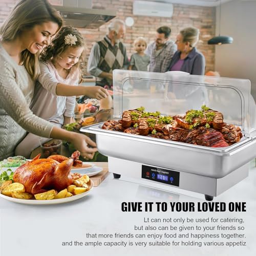 Elektrischer Buffetwärmer, elektrische Chafing Dishes - Lebensmittel-Heiztablett mit Temperaturkontrollanzeige,Beheizte Buffet-Servierstation aus Edelstahl, 9 Qt Chafing Dishes mit Rolldeckel-Abdeckun – Bild 3