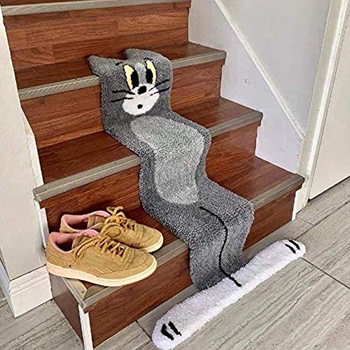 Stairs Cartoon Carpet Unique Tom Cat Shape Flat Rug Floor Mats Children Crawling Blanket-Plush_Surface_60Cmx120Cm #TOP3