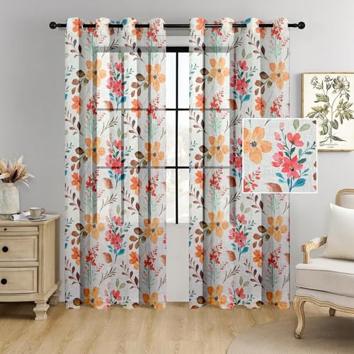 Image of Cortina Linen Polyester Printed Curtains Set of 2, Curtain for Doors Home Decor Items for Living Room Bedroom (Yellow, 9FT)