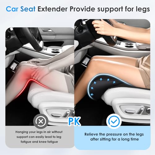 Image of Car Seat Extender Leg Support Cushion for Driver Seats Office Chair, Leather Widened seat Cushion for Long Drivers Universal Car Seat Cushion Legs Rest Pads-Black
