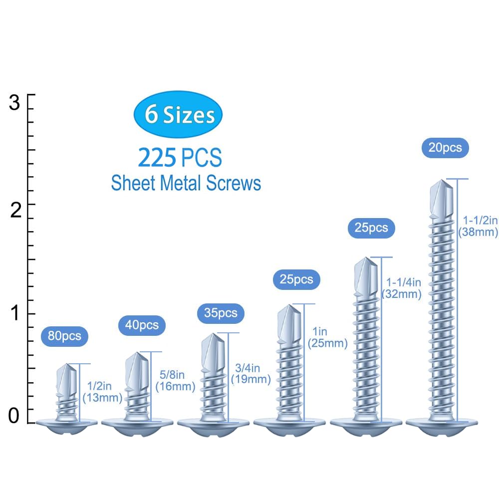 225 Pcs Pan Head Self Drilling Screws Assortment, M4.2 Metal Self Tapping Screws Set - Image 2