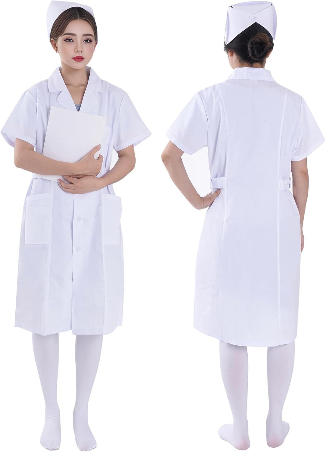 mifengda 3pcs Nurse Costume for Women White Short Sleeve White Lab Coat Doctor Costume Halloween Nurse Dress Outfit - Image 5
