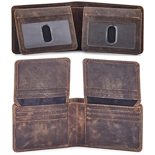 Mens-Wallet-Real-Leather-Bifold-RFID-Blocking-High-Capacity-Card-Case-with-2-ID-Window-in-Gift-Box-Crazy-Horse-Moss