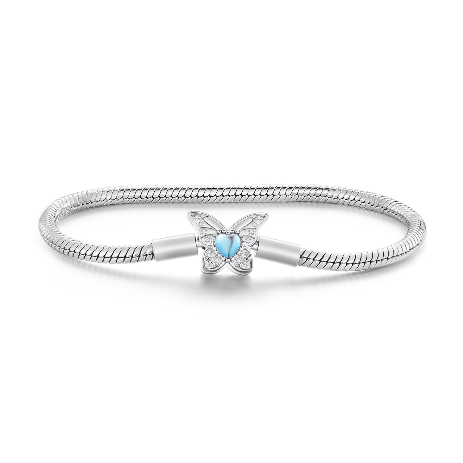 LLXYWJ Pulsera de Cadena de Serpiente de Plata de Ley 925 para Pulseras Europeas Brazalete de Mariposa