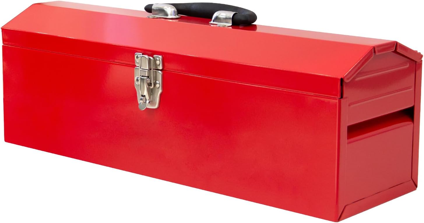 Portable Steel Tool Box with Metal Latch Closure Set of 2, 19" Hip Roof Style, for car, truck, tractor, house use, Black