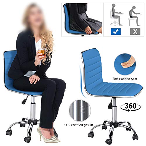 Yaheetech Pu Leather Office Chairs, Ribbed Armless Swivel Chairs, Ergonomic Low Back Task Chairs With Wheels Blue #TOP4