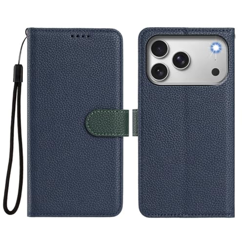 Étui iPhone 16 Plus bleu anti-rayure avec rabat portefeuille aimanté