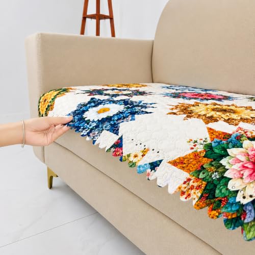 Image of Homerz Premium Printed Quilted Velvet Sofa Slip Cover Protector with Tassels, Sofa Mat, Exact Size, Antislip Cover (Morocco, 5 (3+2) Seater, Half)