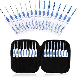 Clover Crochet Hooks, Crochet Hooks Set 16PCS Ergonomic Crochet Hooks with Portable Case for DIY Hand Knitting Art for Crochet Lovers(Blue)