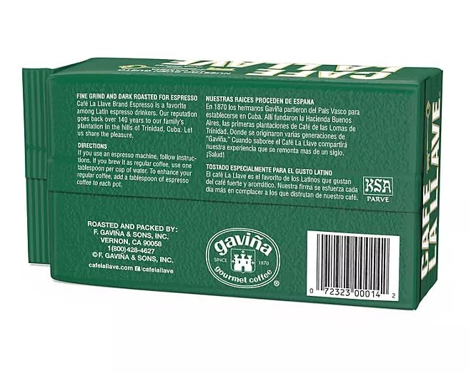 Café La Llave Espresso, Dark Roast, Fine Grind, 4-10 ounce bricks