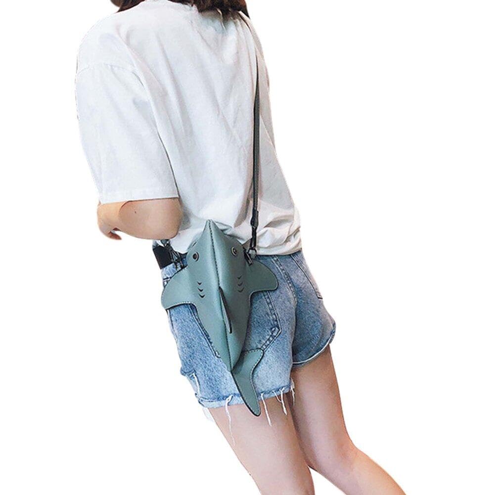 Sanfly Shark Shape Shoulder Bag Cartoon Chain 3d Animal Shape Mobile Phone Crossbody Purse Pu Leather Messenger Bag for Women Girls