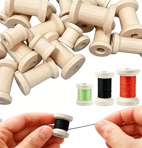 24PCS Wooden Spools in 3 Sizes - Unfinished Wooden Bobbins for Thread Cord Wood Spools for Sewing Embroidery Ribbon Organizer Wood Spools Small Empty Spools for Thread Wire Wooden spools for Craft