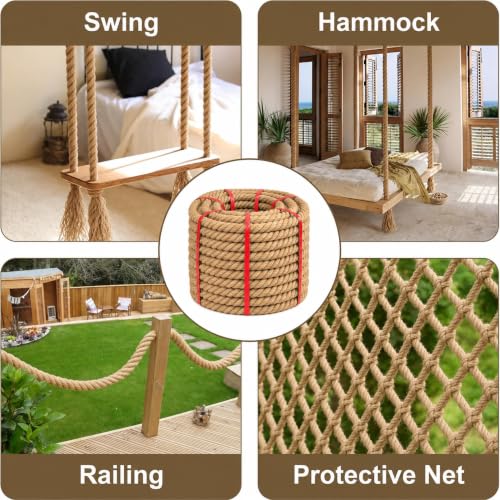 Image of 1-1 /2 Inch x 100FT Jute Rope 25mm 4-Strand Thick Twisted Hemp Rope