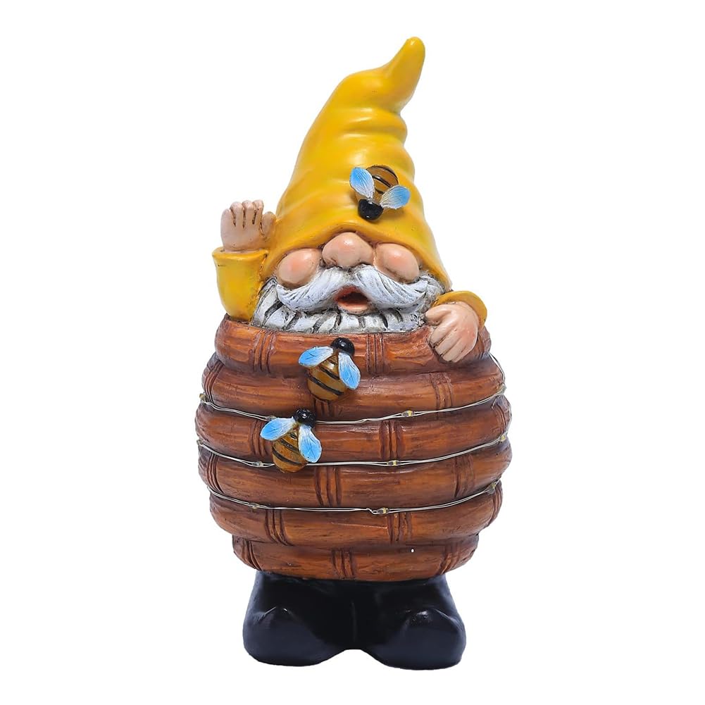 Muiltvoe Light Funny Resin Bee Gnomes Figurine Outdoor Honey Gnome Decor For Garden Yards +Solar 1 Piece