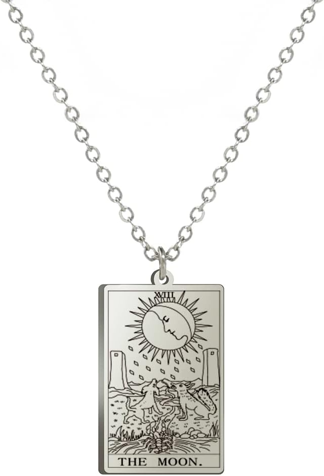 TEAMER Stainless Steel Tarot Cards Necklace Vintage Tarot Jewelry Good Luck Amulet Pendants for Women