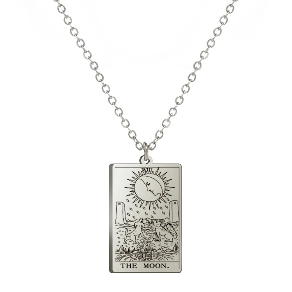 TEAMER Stainless Steel Tarot Cards Necklace Vintage Tarot Jewelry Good Luck Amulet Pendants for Women