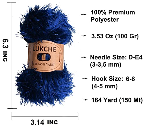 Image of Eyelash Fun Fur Yarn Premium 100% Polyester 164 Yds (150 Mt), 3.53 Oz (100 Gr) Colorful Crochet Yarn Dıy Hand Knitting (Navy Blue)
