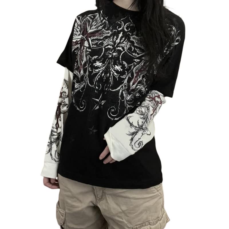 ZempertoopaWomen' s Y2K Fairy Grunge Sweatshirt Long Sleeve Graphic Print Oversized T-Shirt Gothic Streetwear Pullover Top