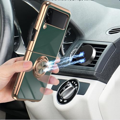 Coque Samsung Z Flip 5 rose avec support magnétique et bordure dorée de luxe pour smartphone