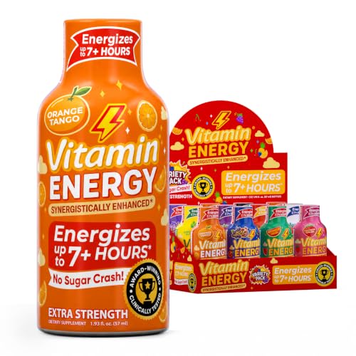 Image of Vitamin Energy Variety Pack Extra Strength Energy Shot, 8 Pack - Up to 7 Hrs, 260mg Natural Caffeine, Zero Sugar -Assorted Flavors, B12 B6 Niacin, 1.93 fl oz, Keto Vegan